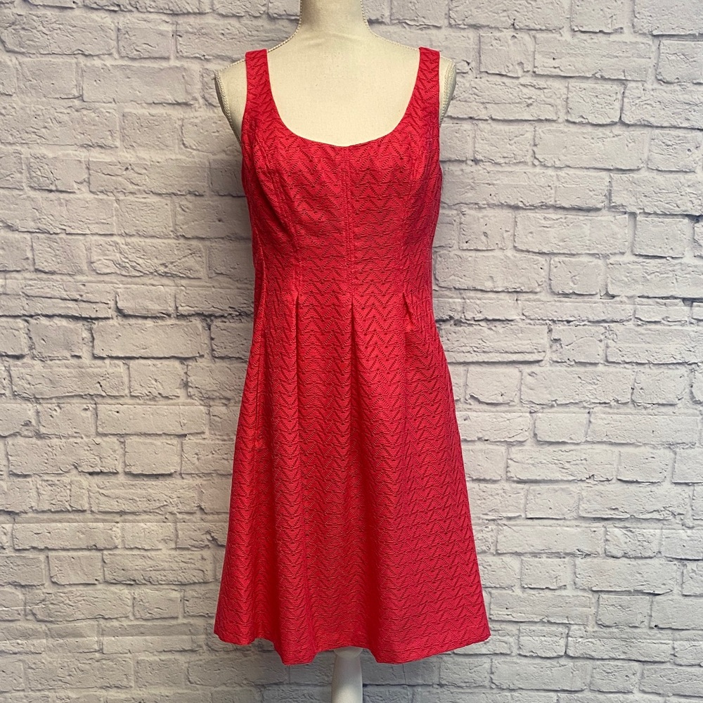 Nine West Vibrant Pink Textured Fit and Flare Dress Size 10